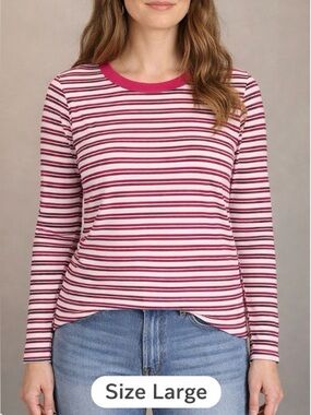 GAP Long Sleeve Striped Tee in White and Pink